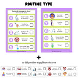 La routine du brossage de dents et étiquettes supplémentaires